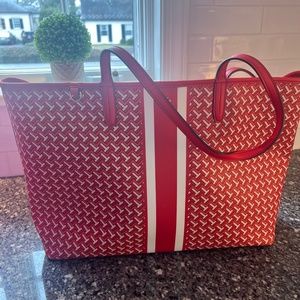 Tory Burch red and white patterned tote and coin purse set